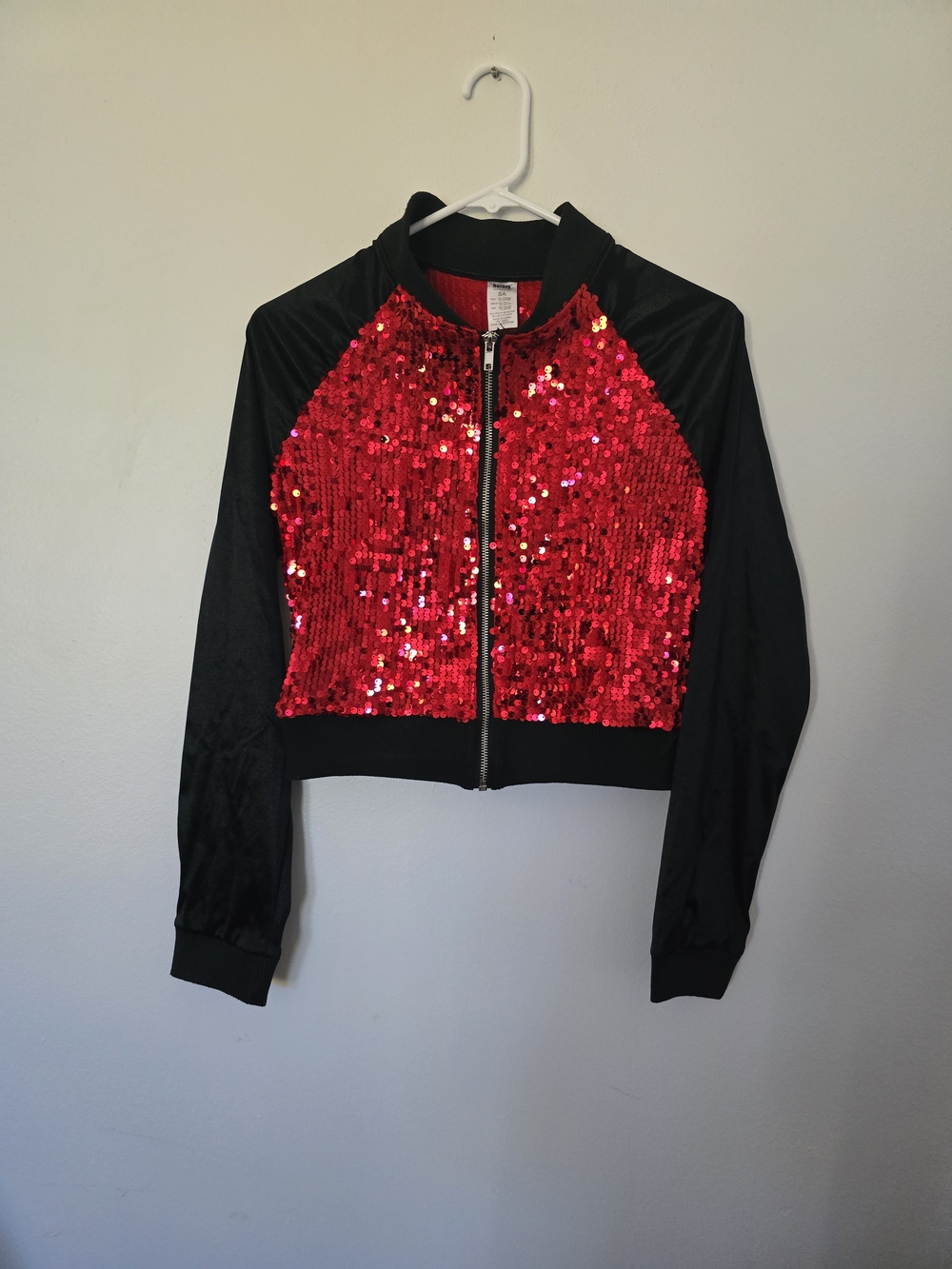 Balera Ultra Sequin Bomber Jacket Red Sequins Adult Small Stretch Satin Sleeves
